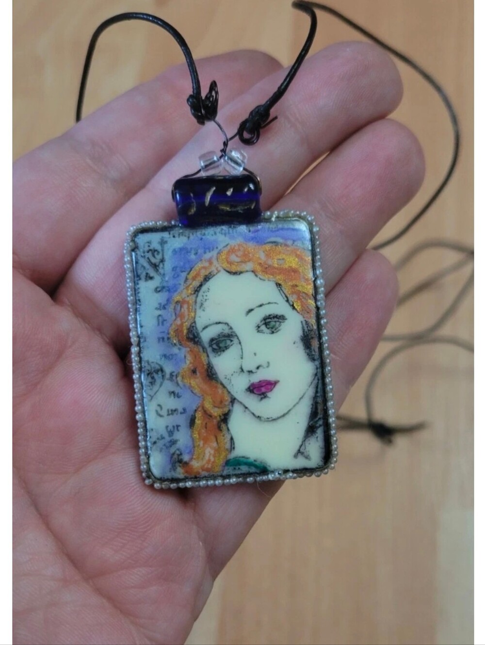 Vintage Y2K handmade painted mahjong tile necklace